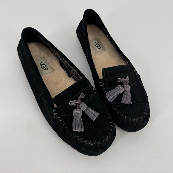 Ugg Australia Lizzy Suede Moccasin Slipper Black - Picture 1 of 7